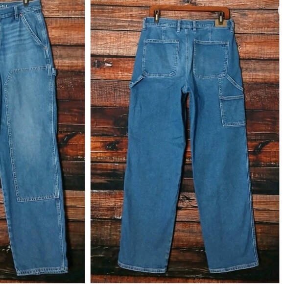 American Eagle Carpenter Jeans 8 High Rise Baggy Straight Double Front Denim - Picture 3 of 11